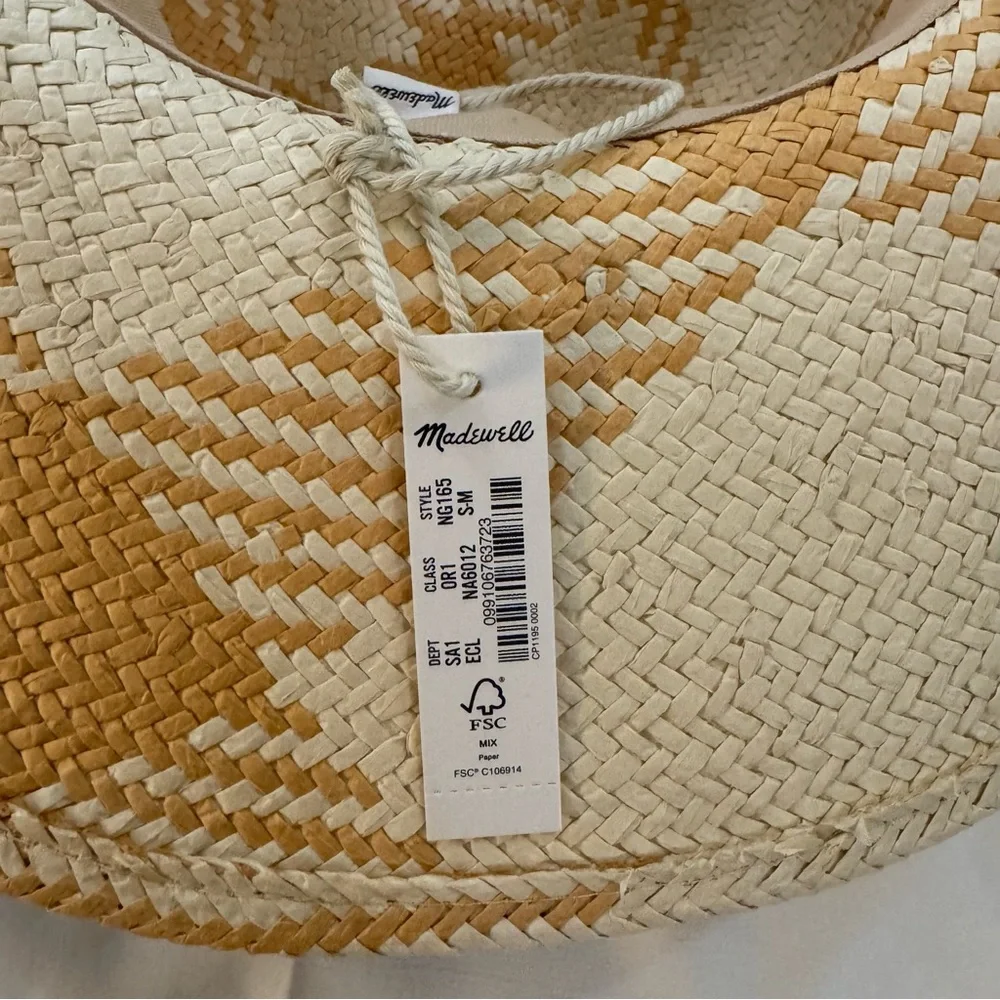NWT Madewell Windowpane Wide-Brimmed Woven Straw Hat, Size S/M,  Style NG165